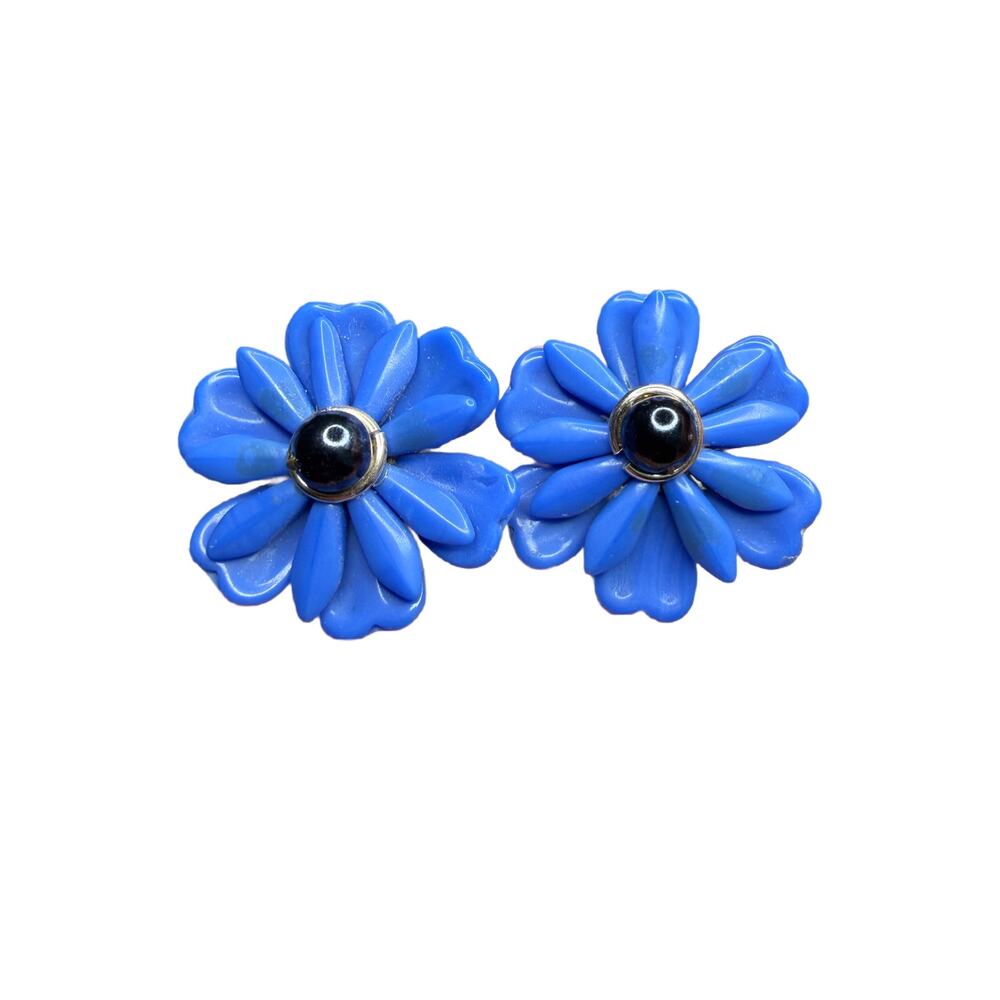 Vintage Western Germany Glass blue flower clip on